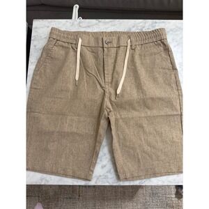 OPA Tan Cotton Linen Blend Drawstring Shorts Mens Size 38 Khaki Casual Summer